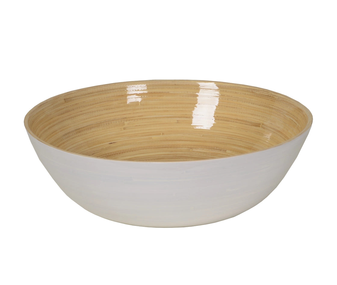 White serving bowl with tan interior
