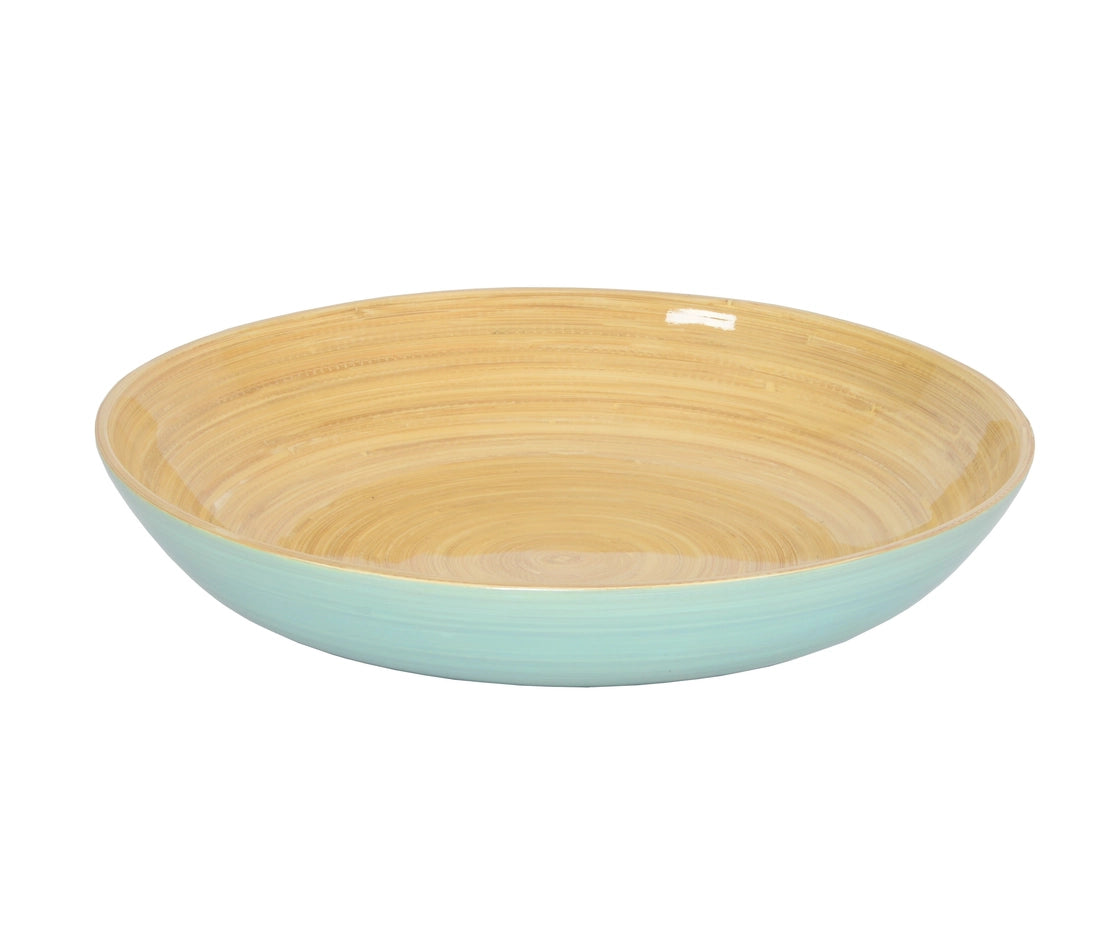 Bamboo wide shallow bowl in ice blue