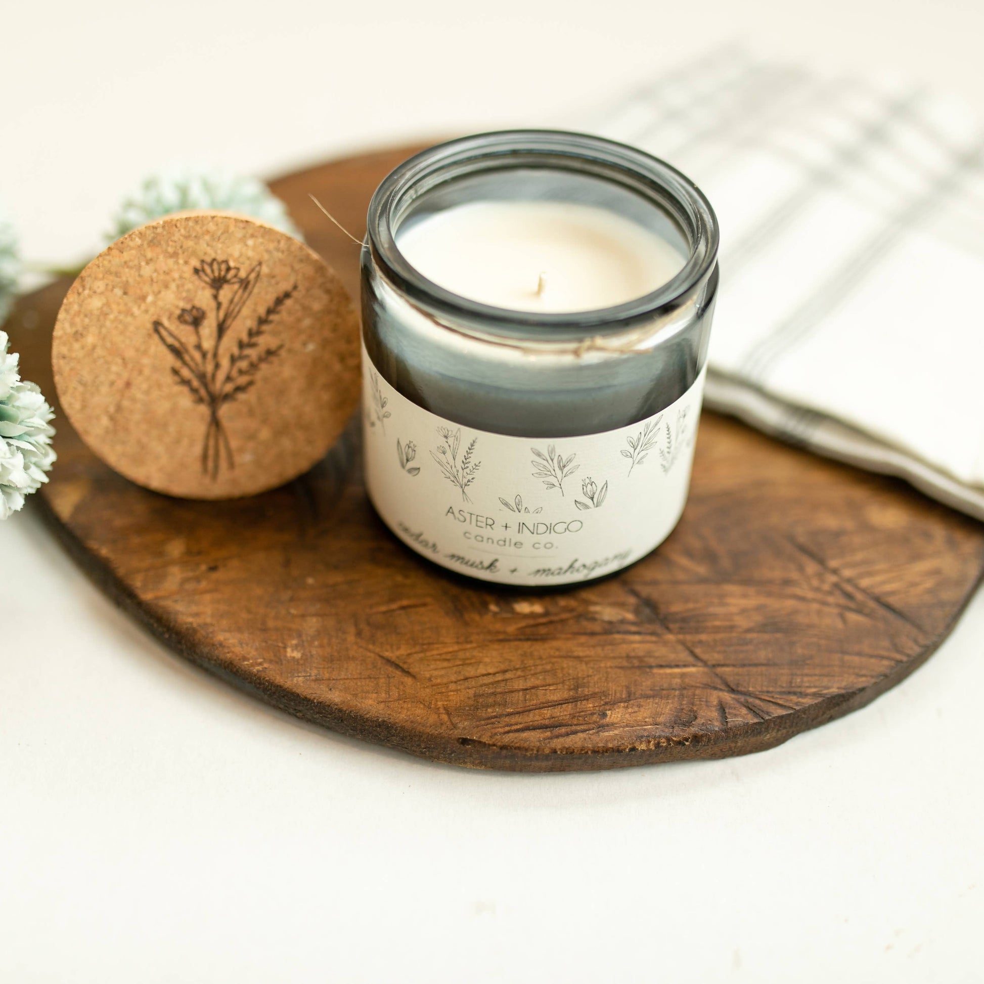 Aster Indigo Cedar Musk Mahogany Candle