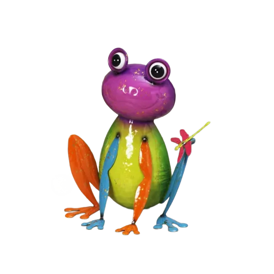Colorful frog figurine with a white background