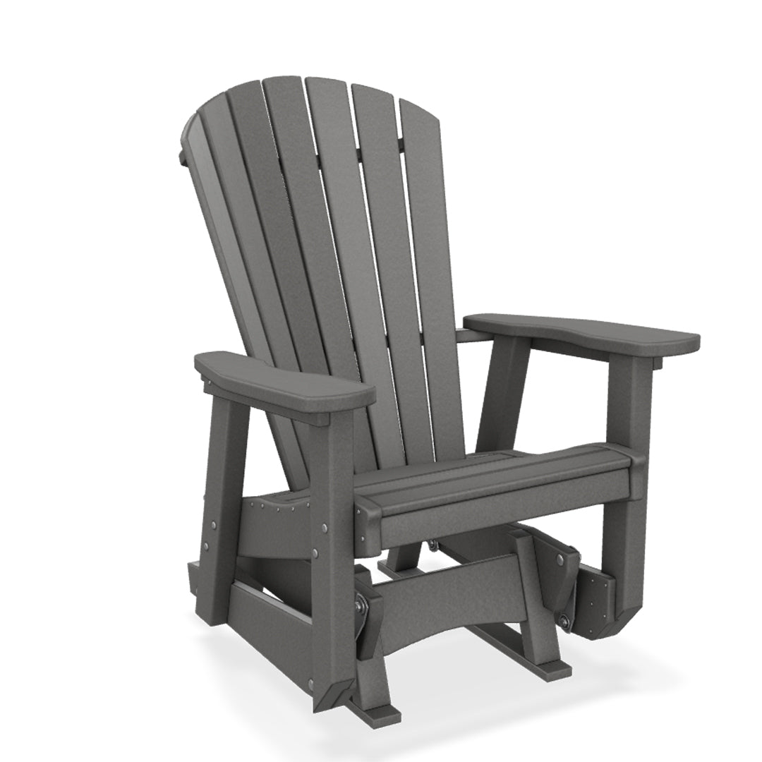 Gray Adirondack glider chair on a white background