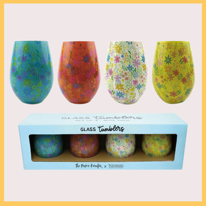 Set of 4 18 OZ Flower Print Glasses