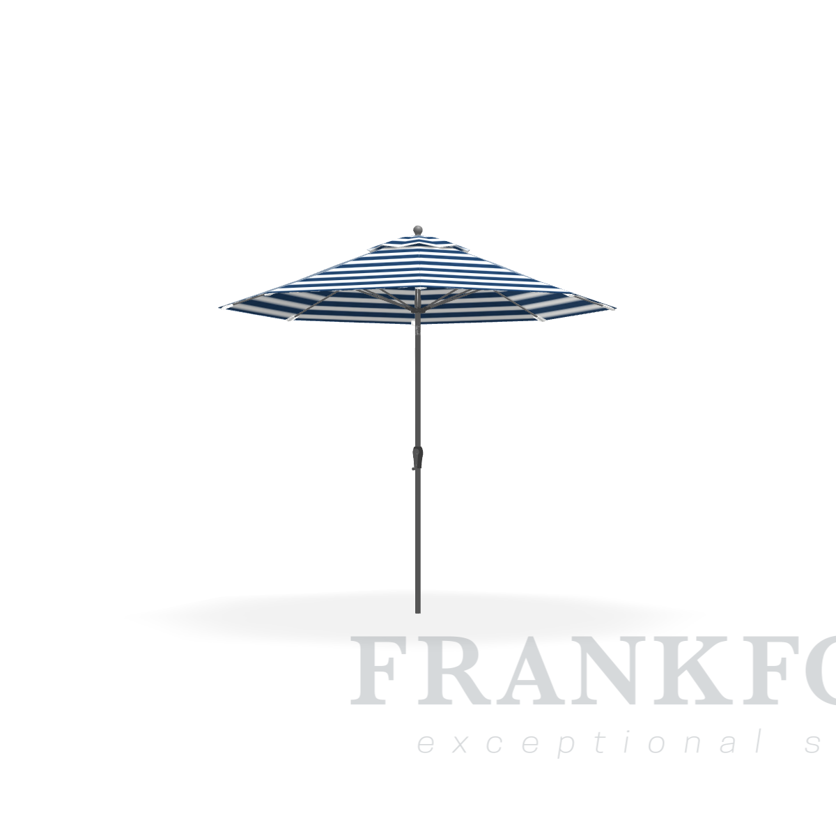 Frankford Monterey 9' Navy Stripe Fiberglass Rib Matte Silver Aluminum Pole w/ Crank Auto Tilt Acrylic
