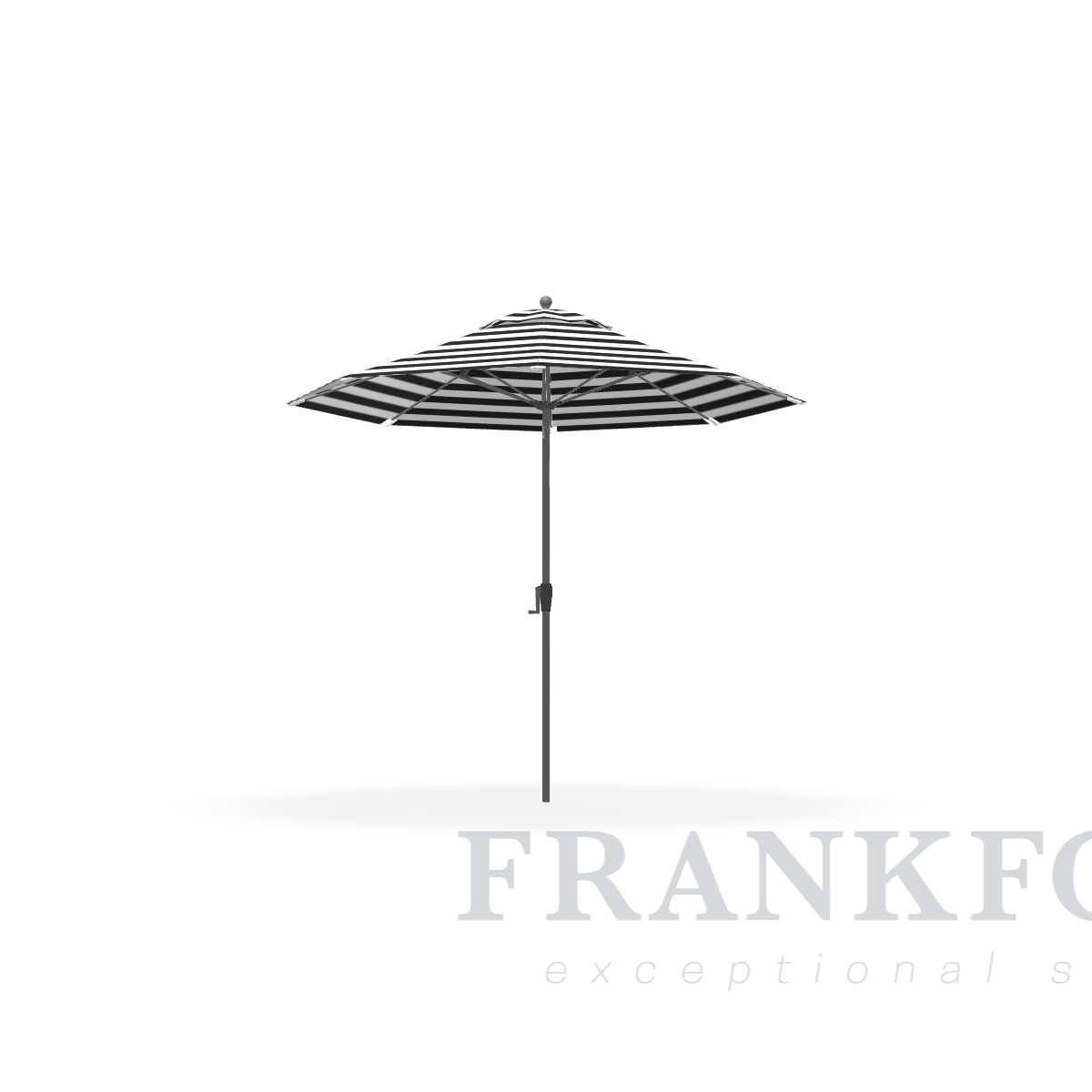 Frankford Monterey 9' Black Stripe Fiberglass Rib Brushed Silver Aluminum Pole w/ Crank Auto Tilt Acrylic