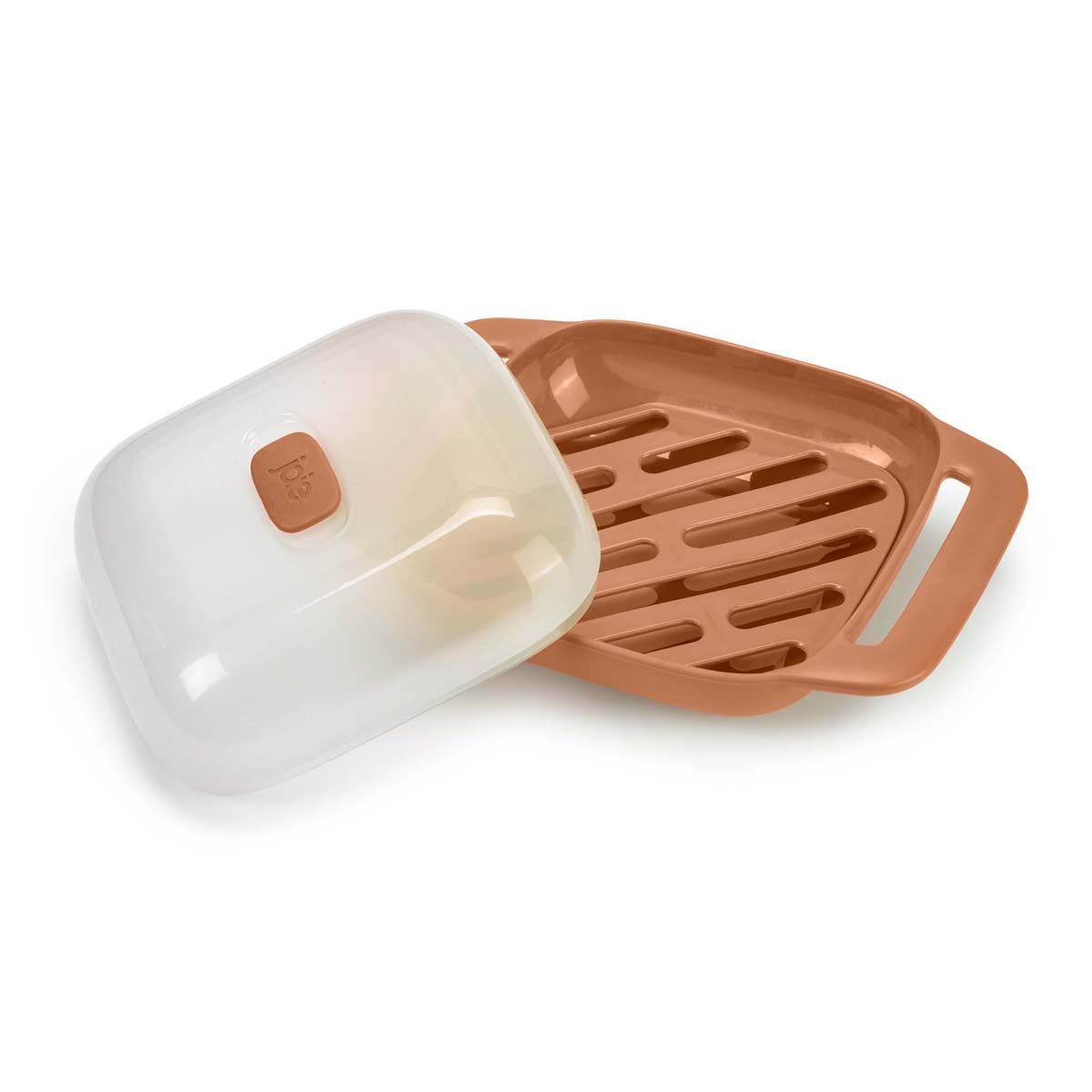White and brown plastic container with a lid on a white background