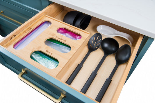 Lipper Int. Bamboo Storage Bag Holder - 4 Compartments