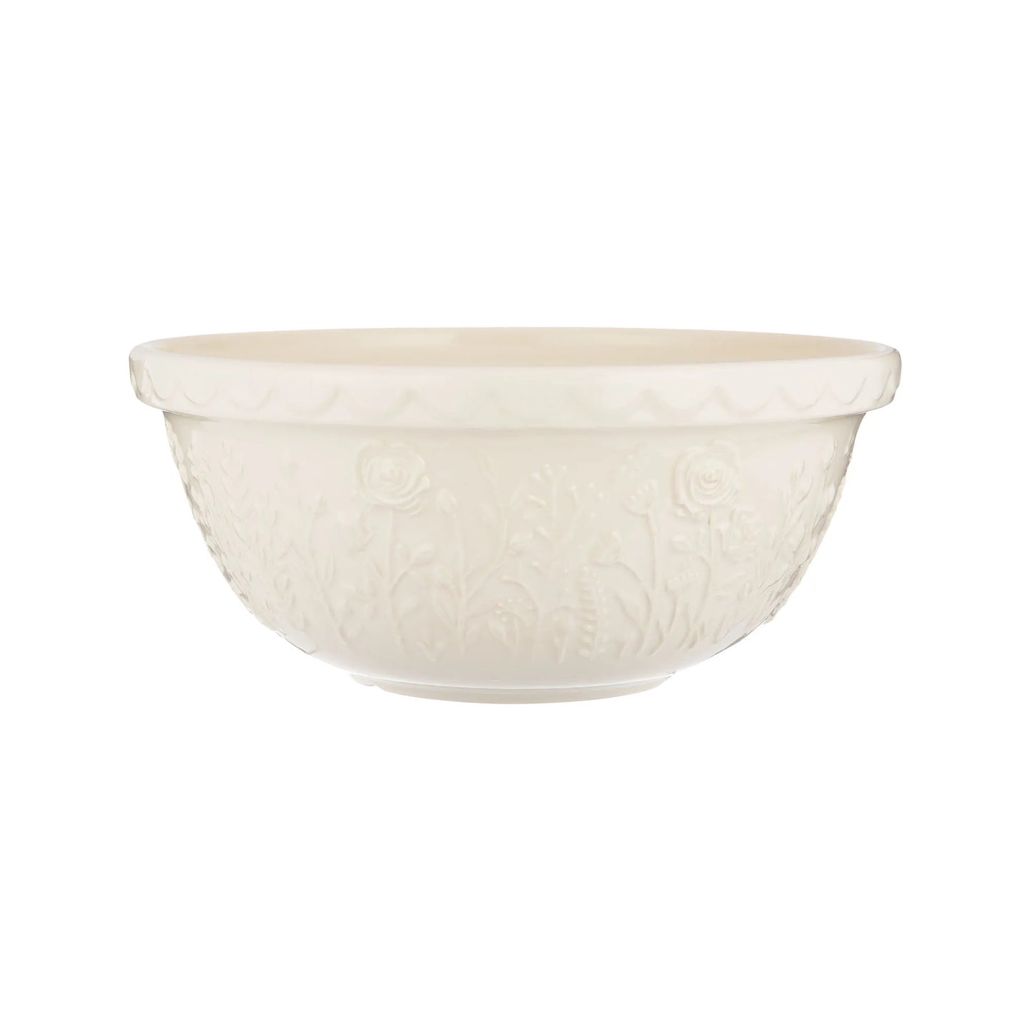 White ceramic mixing bowl with textured surface on a white background