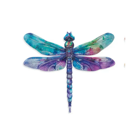 Colorful dragonfly-shaped object on a white background