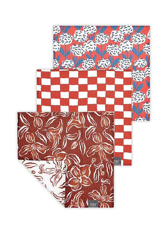 MuKitchen Vibe Recycled Cloth Set/3 Red Floral
