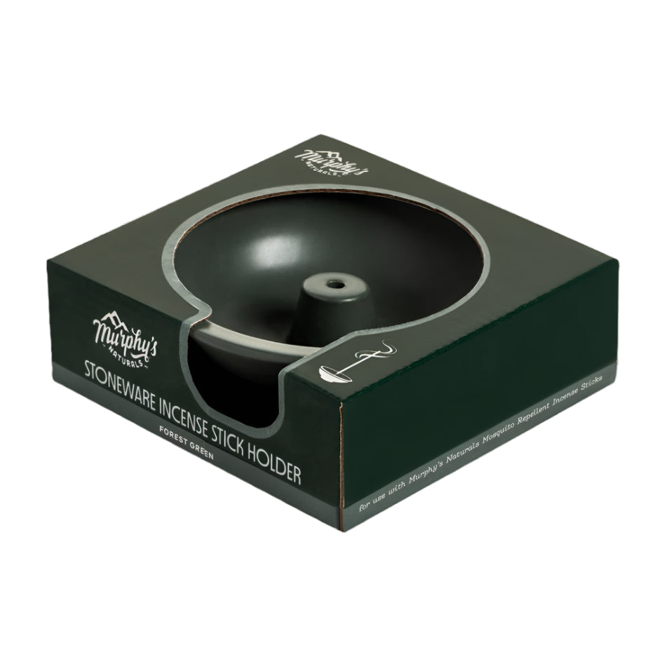 Green stone incense stick holder in a box with 'Murphy's' branding on a white background