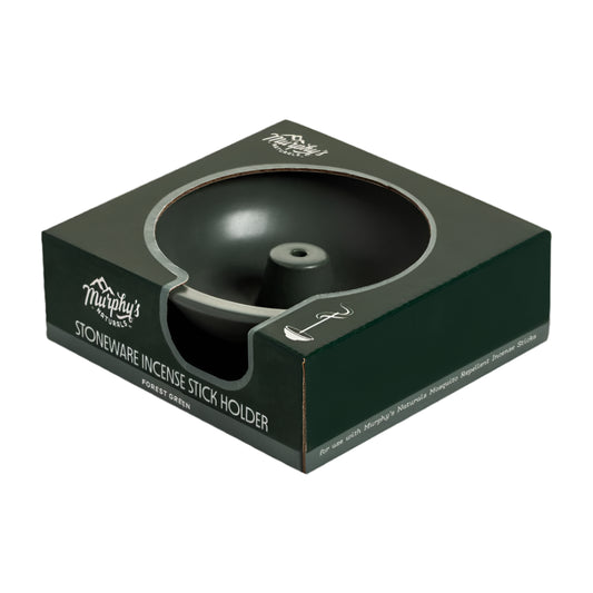 Green stone incense stick holder in a box with 'Murphy's' branding on a white background