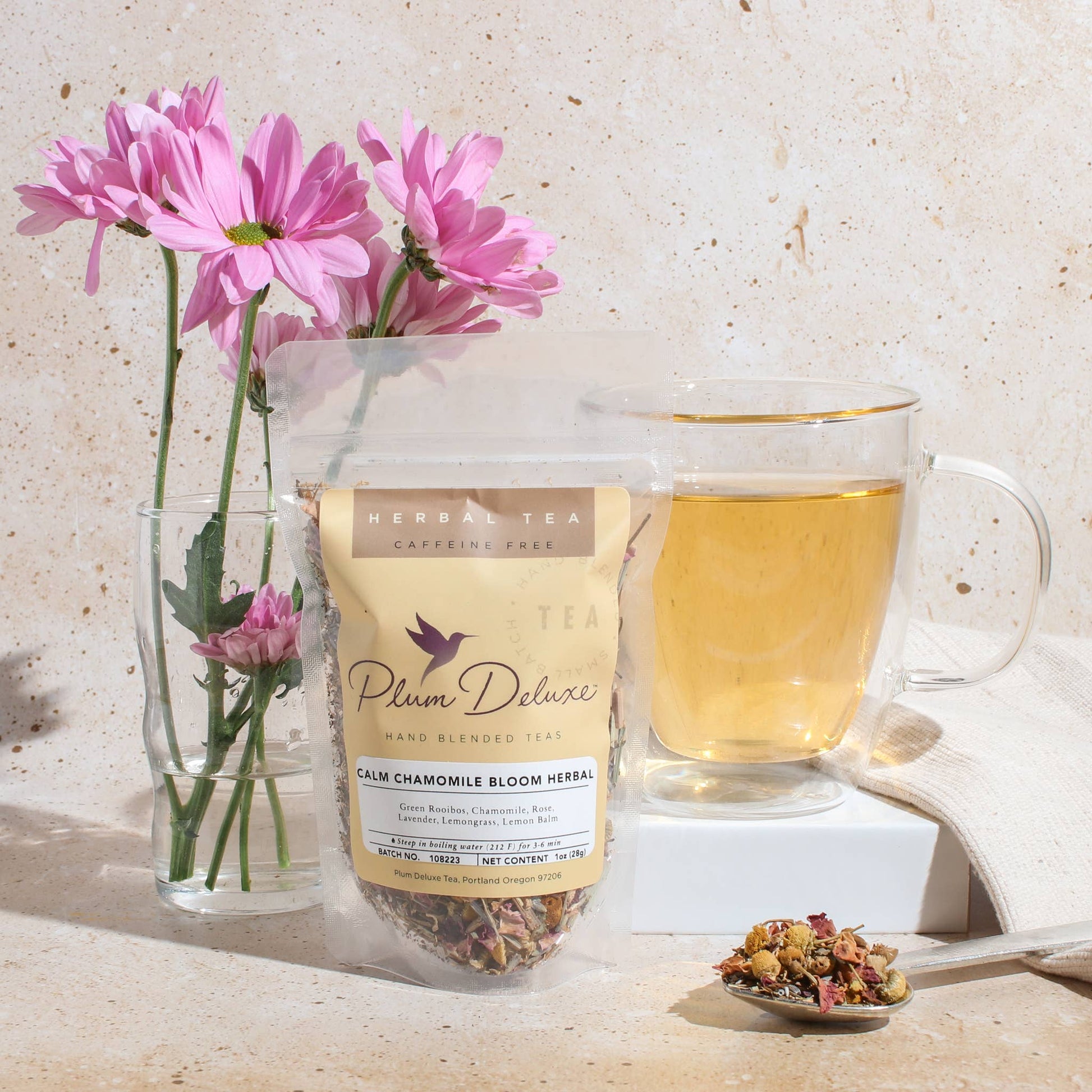 Plum Deluxe Tea - Calm Chamomile Bloom Lavender Rose Herbal Tea