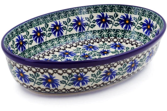 Polmedia Polish Pottery Oval Baker 9" Blue Chicory
