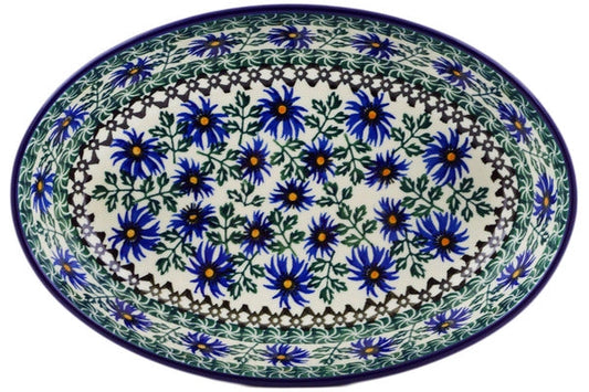 Polmedia Polish Pottery Oval Baker 9" Blue Chicory