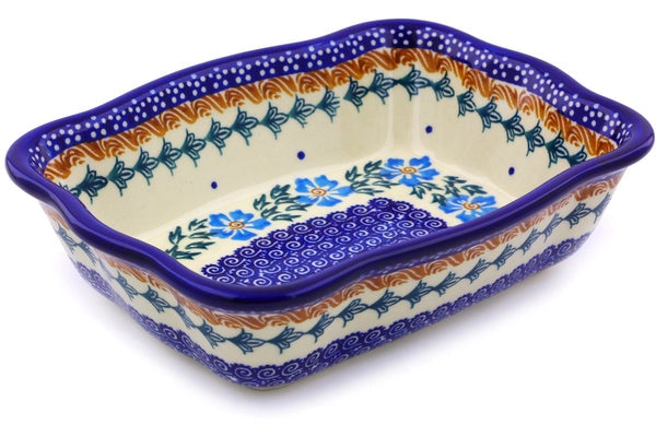 Polmedia Polish Pottery Rectangular Baker 8" Blue Cornflower