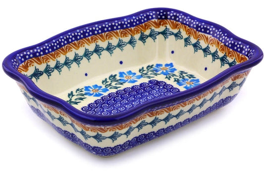 Polmedia Polish Pottery Rectangular Baker 8" Blue Cornflower