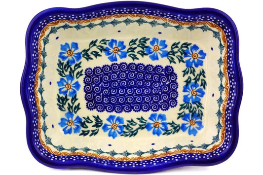 Polmedia Polish Pottery Rectangular Baker 8" Blue Cornflower