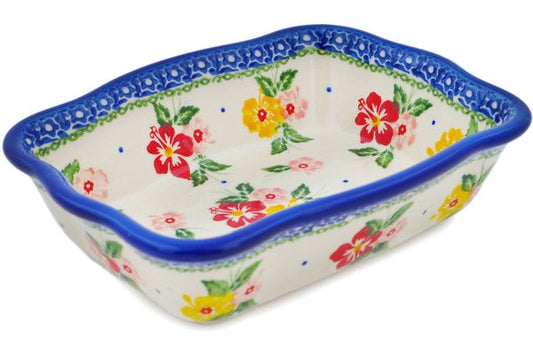 Polmedia Polish Pottery Rectangular Baker 8" Hibiscus Splendor