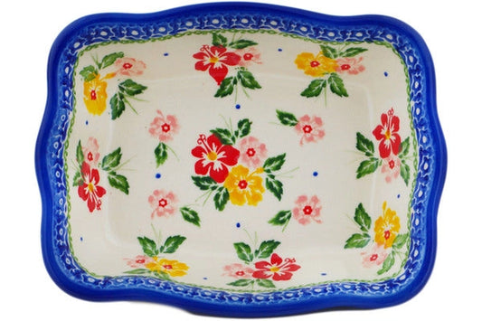 Polmedia Polish Pottery Rectangular Baker 8" Hibiscus Splendor