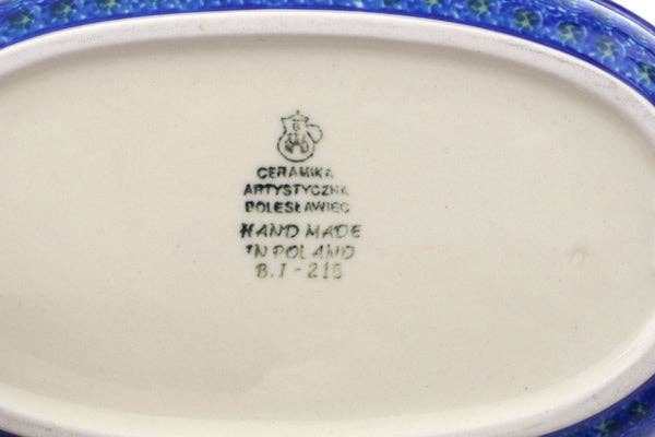Oval Baker with Handles 8-inch Blue Poppies Theme Bottom
