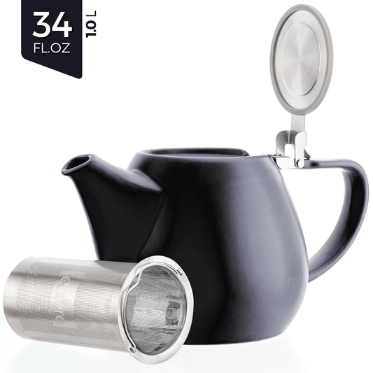 TEALYRA / LUXBE - Jove Black Porcelain Teapot With Infuser 34oz