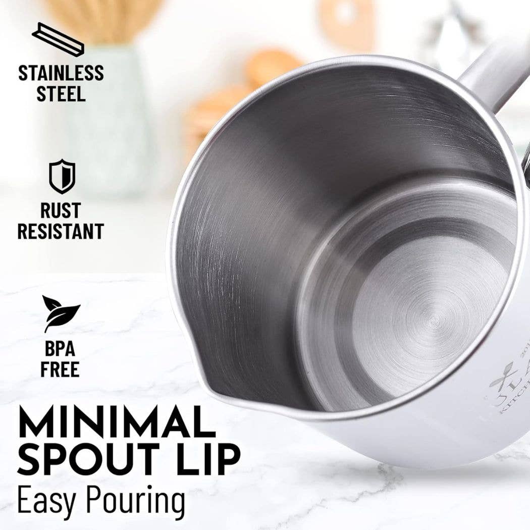 Stainless steel pot with features highlighted on a blurred background