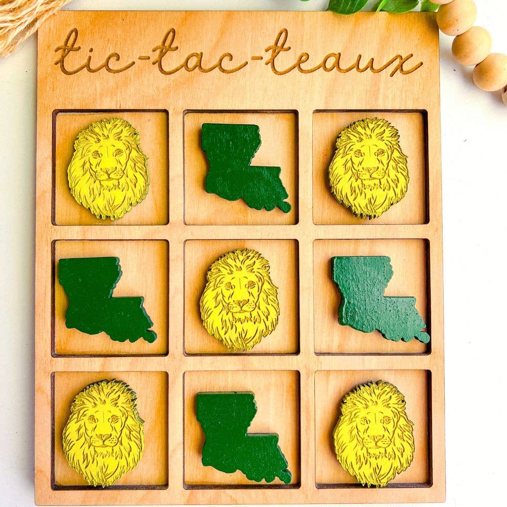 Tic Tac Toe Teaux Green and Gold Louisiana Lion