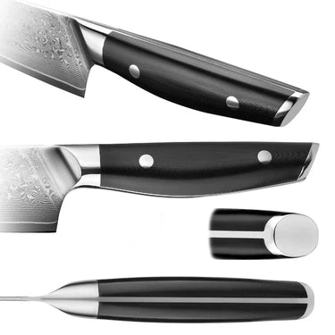Set of knives with black handles on a white background