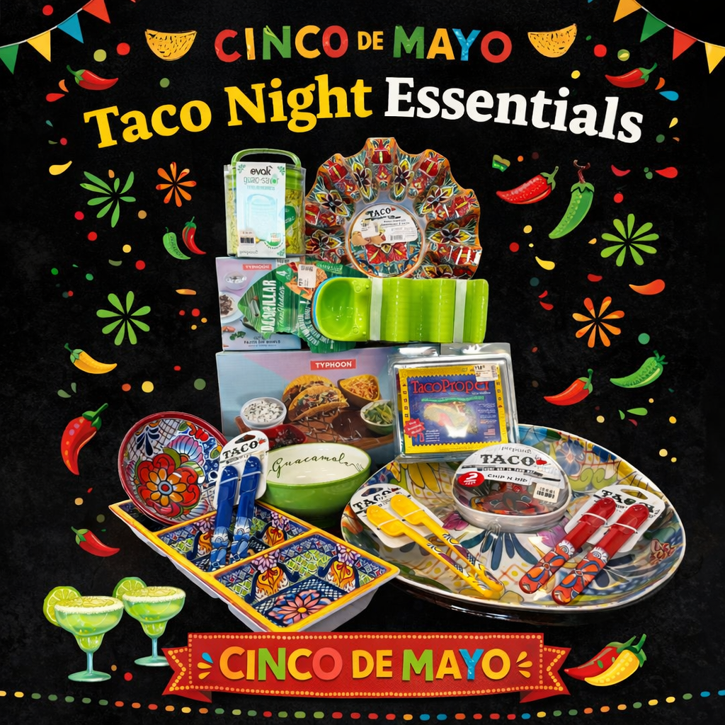 Cinco de Mayo Taco Night Essentials featuring a variety of taco accessories