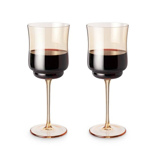 Tulip Amber-Tinted Glass Stemmed Wine Glasses - Set of 2