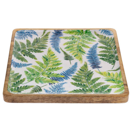 10" Dia Arwea Wood Square Platter Mango Wood & Enamel
