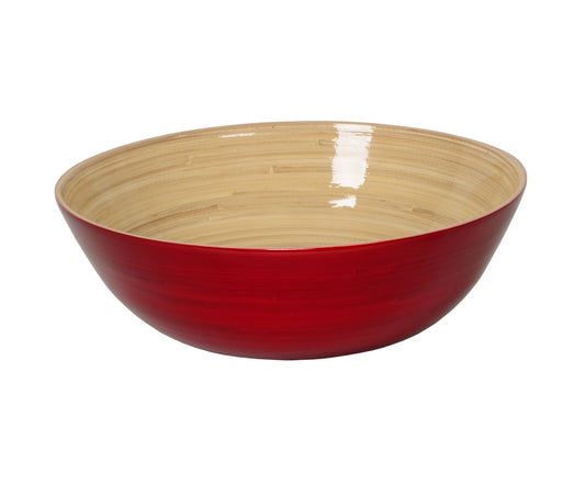 Bowl with red exterior and beige interior on a white background