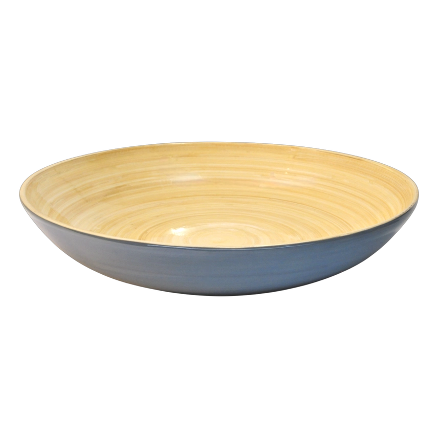 Bowl with beige interior and blue exterior on a white background