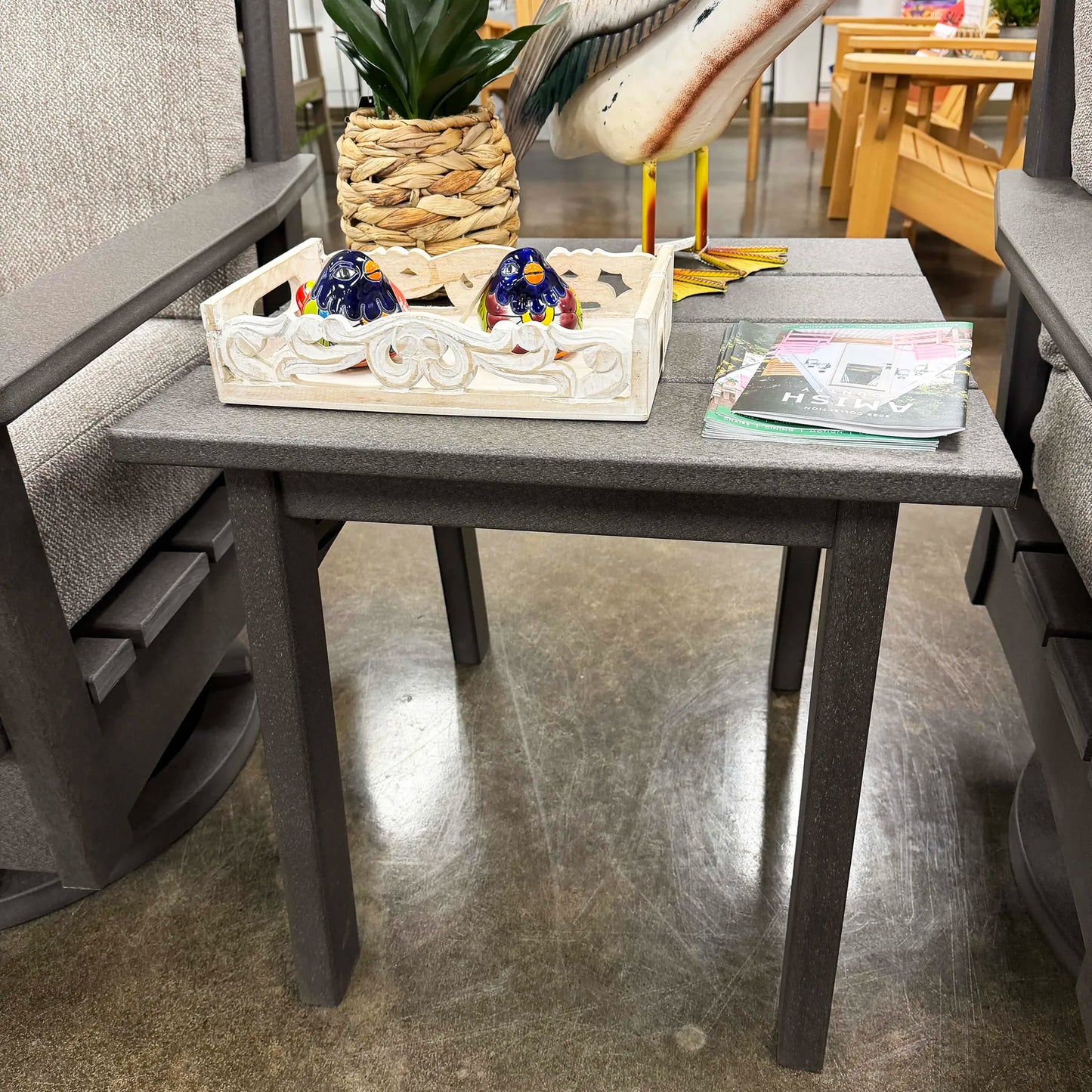 Recycled plastic side table with decor