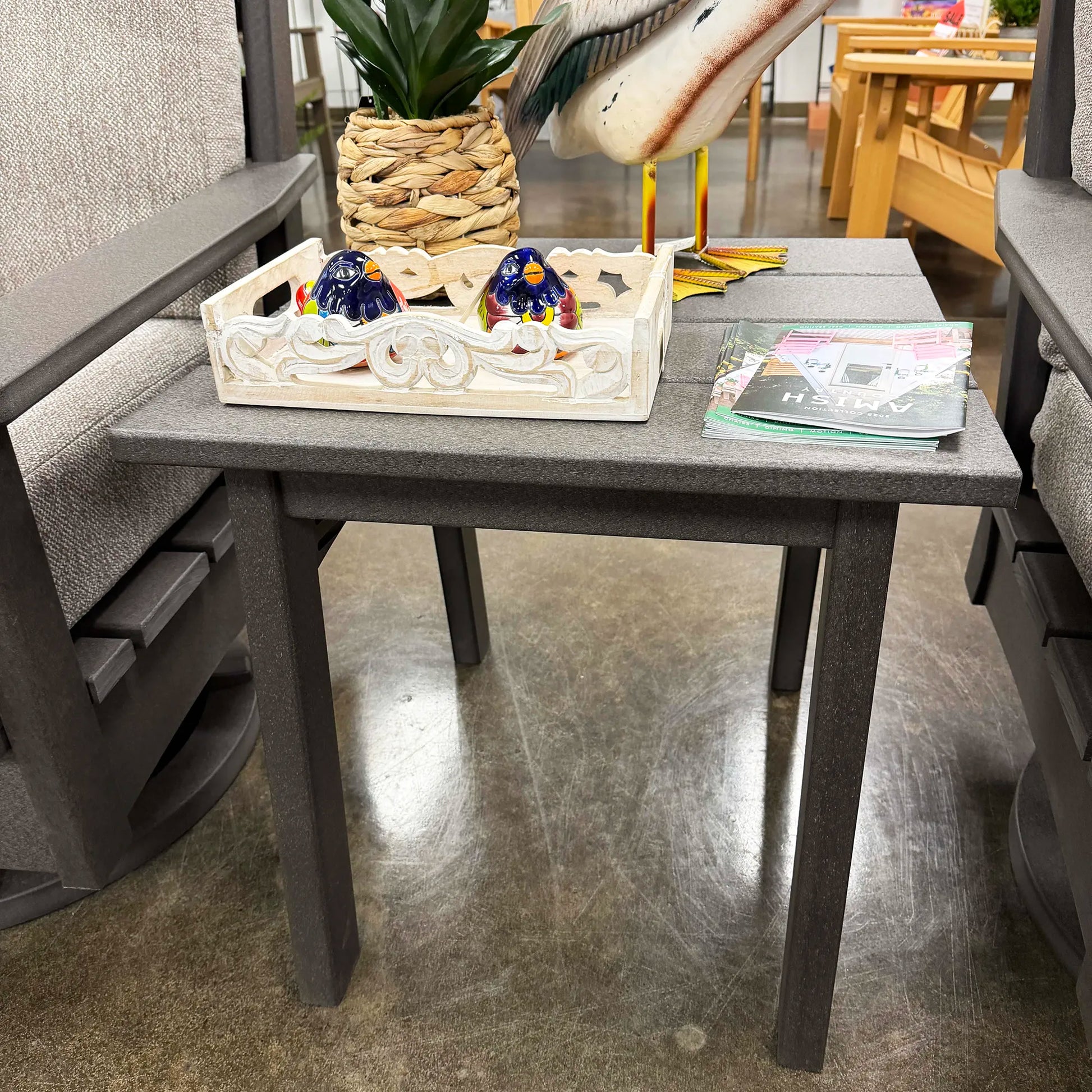 Recycled plastic side table with decor