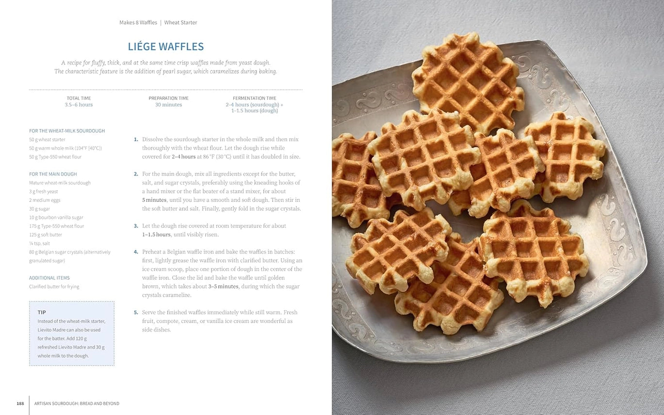 Plate of Liege waffles with a recipe on the left side.