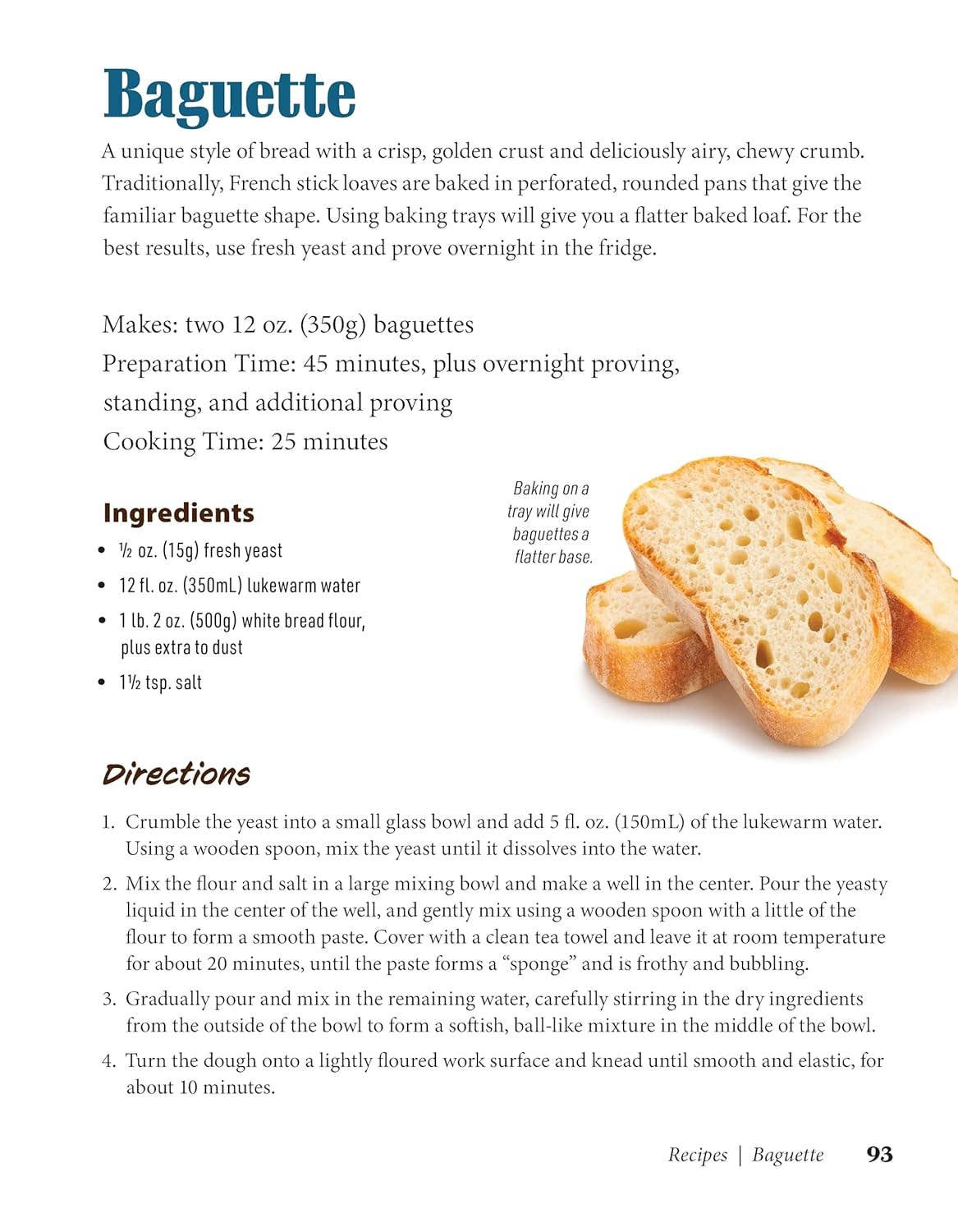 Baguette recipe card with bread slices and text on a white background