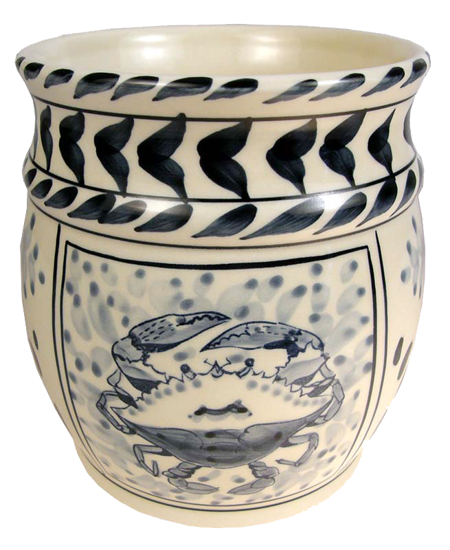 Blue Crab Bay ceramic utensil holder with blue crab image