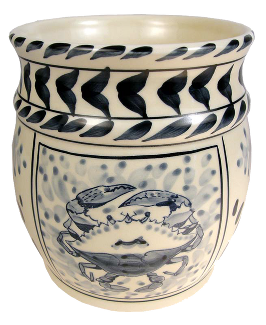 Blue Crab Bay ceramic utensil holder with blue crab image