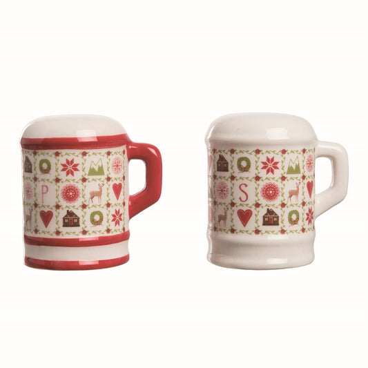 Christmas salt & pepper shakers with a quilted pattern