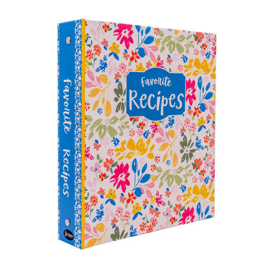 Floral recipe binder with 'Favorite Recipes' text on a white background