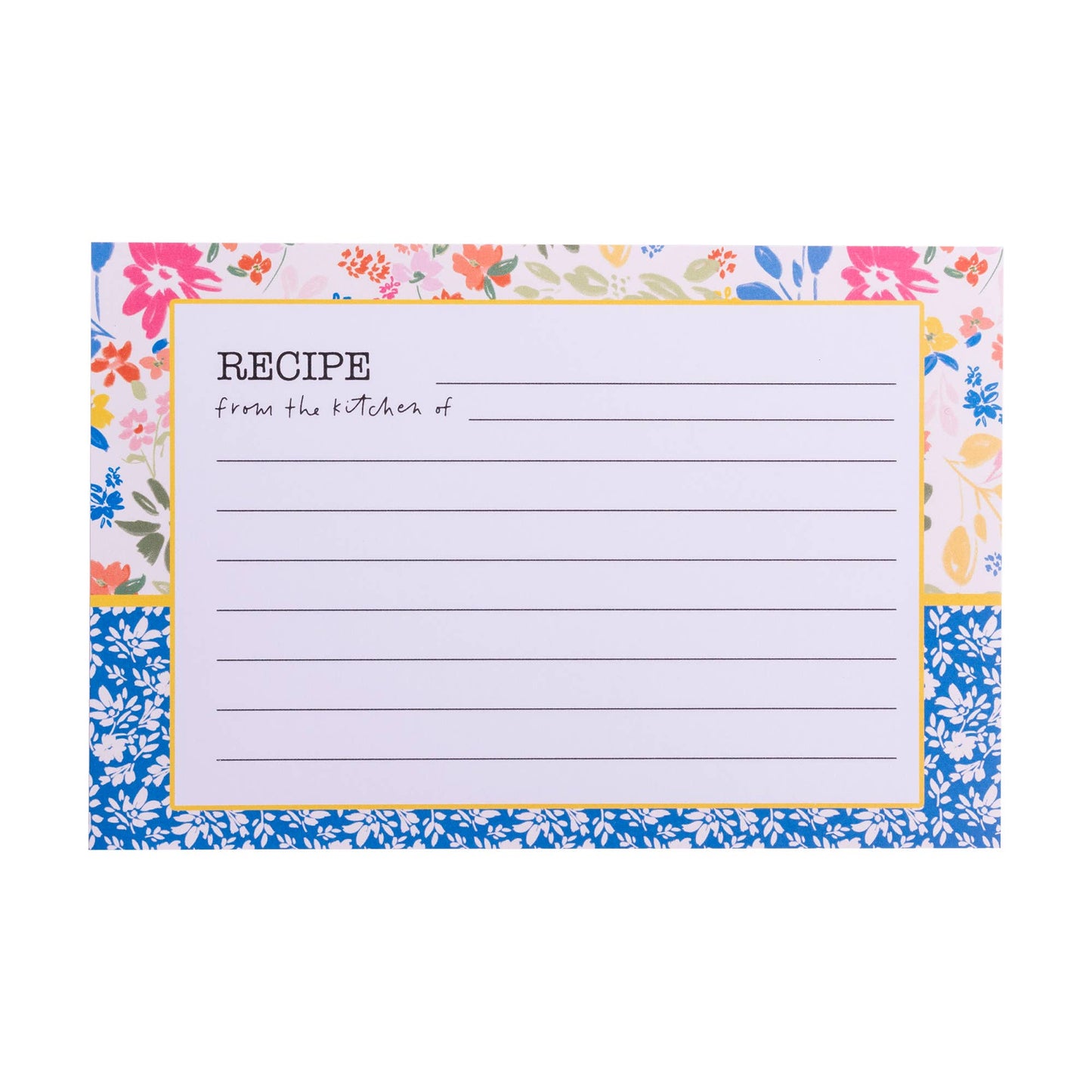 Floral border recipe card on a white background