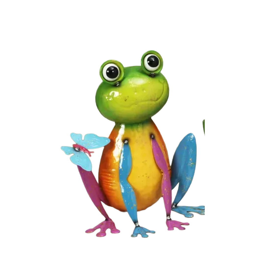 Colorful frog figurine on a white background