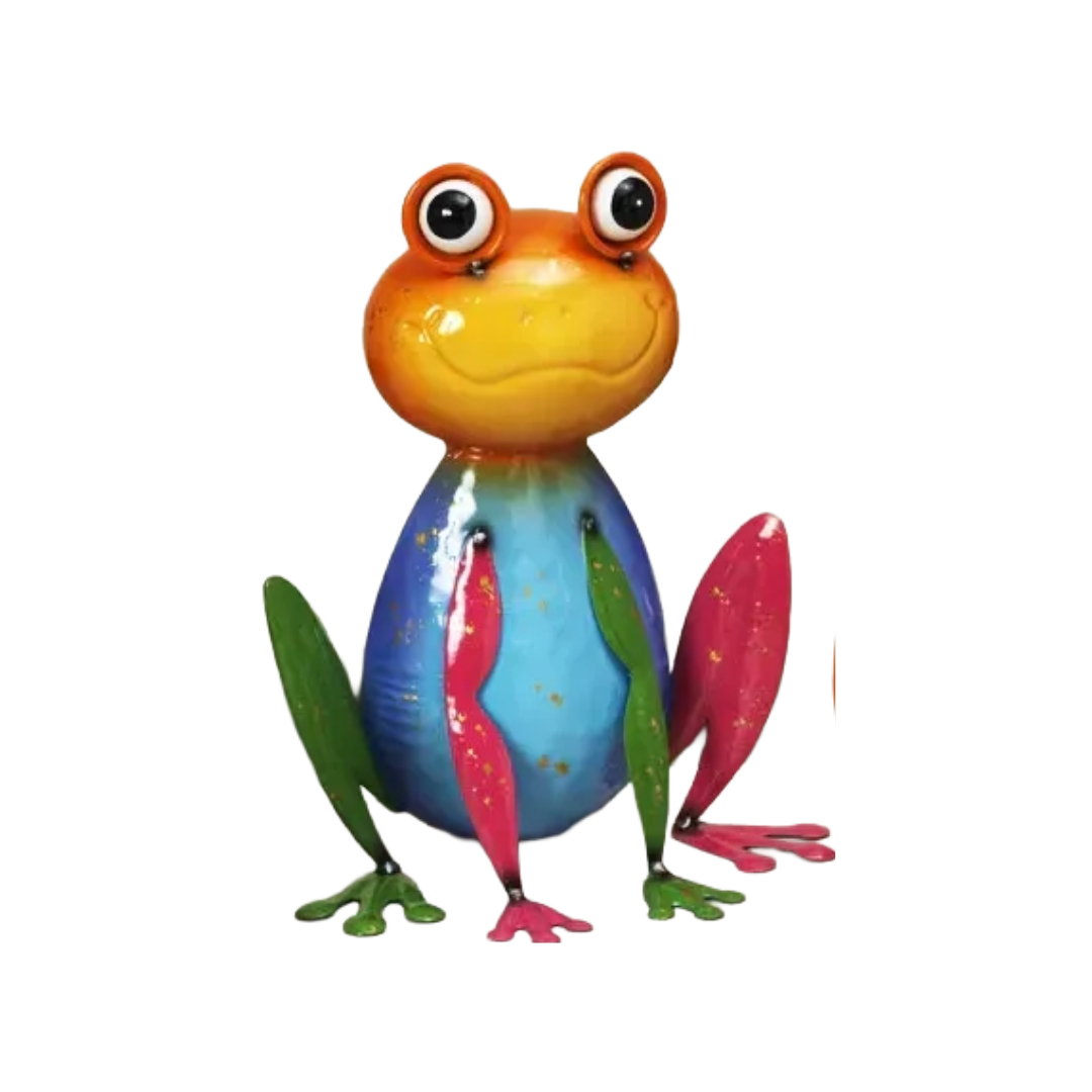 Colorful frog figurine on a white background
