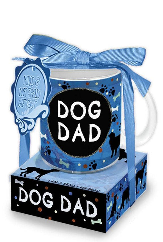 Mug with 'Dog Dad' text in a blue gift box