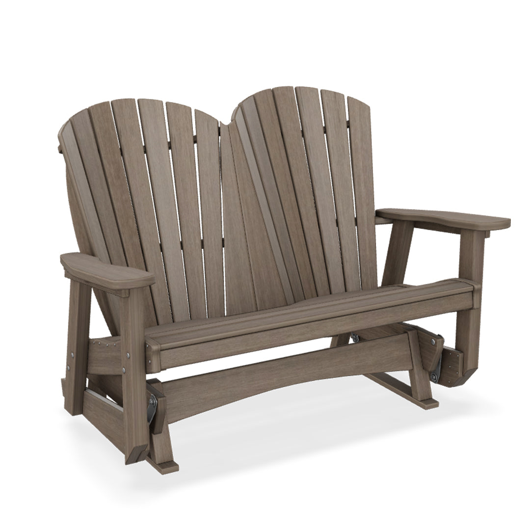 Recycled plastic double glider with curved backrest on a white background