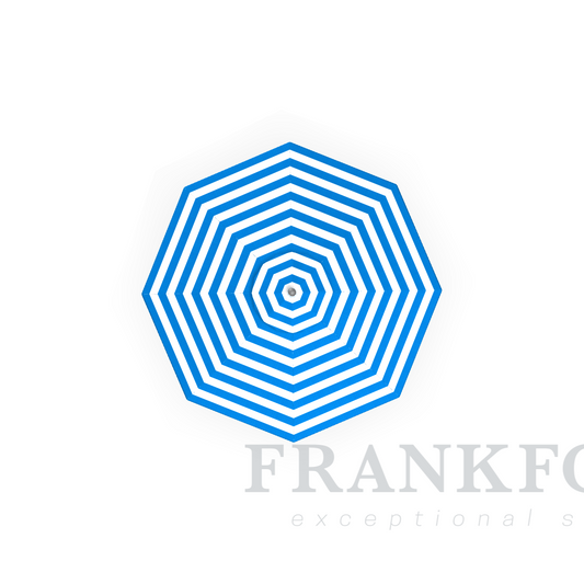 Frankford Monterey 9' Blue Stripe Fiberglass Rib Matte Silver Aluminum Pole w/ Crank Auto Tilt   Acrylic