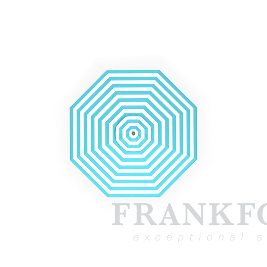Frankford Monterey Turquoise Stripe 9' Fiberglass Rib Matte Silver Aluminum Pole w/ Crank Auto Tilt Turquoise Stripe Acrylic