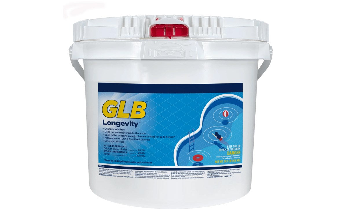 White bucket labeled 'GLB Longevity' on a white background