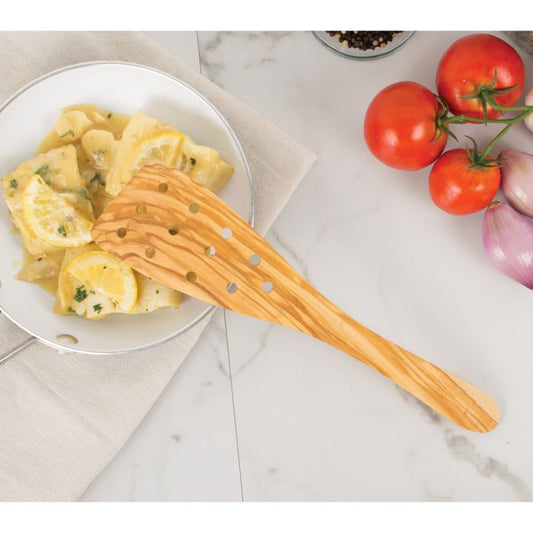 HIC Eddingtons Italian Olive Wood Wide Pierced Spatula